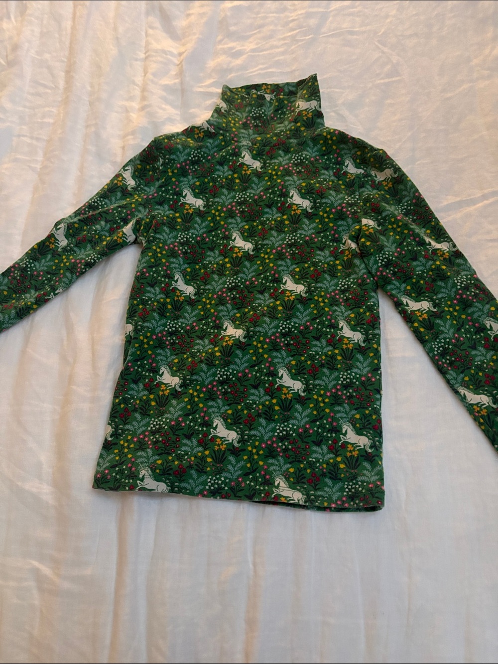 Mini Boden Green Unicorn Print Turtleneck Shirt
